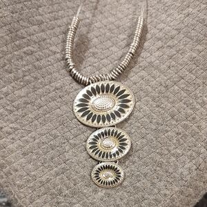 Silver and Black Triple Sunburst Pendant Necklace - Women Jewelry